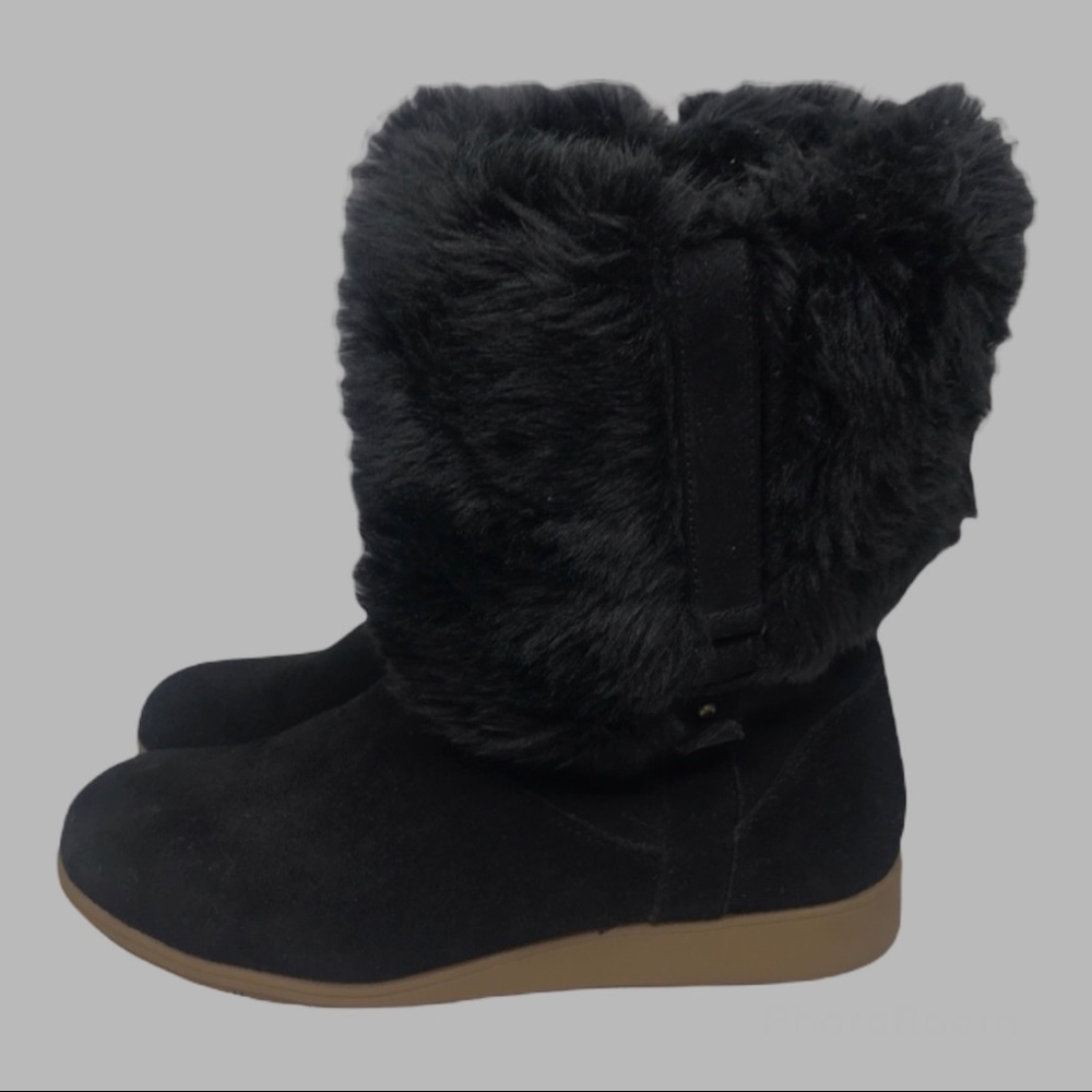 LANDS END Black Suede and Fur Mendota Winter Boots - Picture 3 of 6
